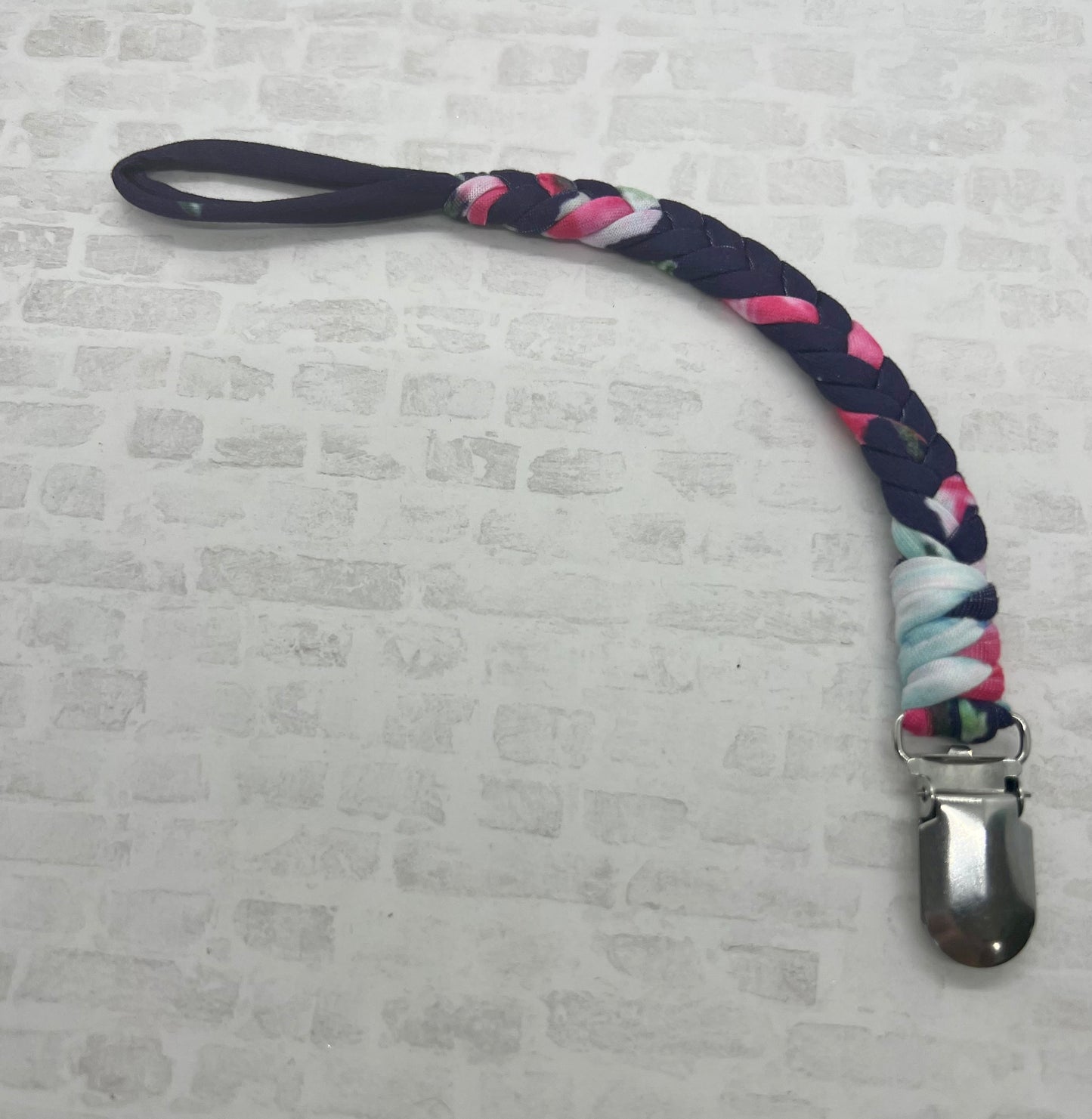 Navy/ Pink Cloth Paci Clip