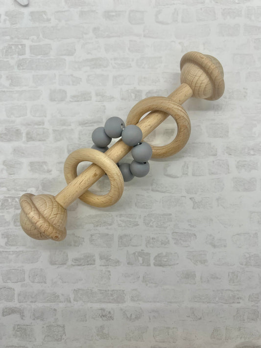 Wood Rattle with silicone teething ring