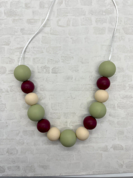 Sage burgundy Teething Necklace